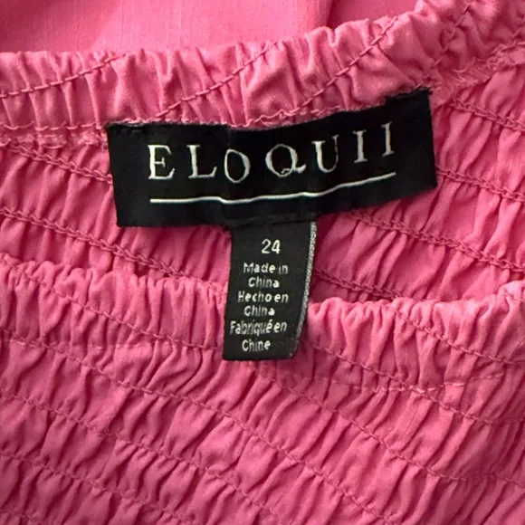 Eloquii Vibrant Barbie Pink Smocked Asymmetric Neck Maxi Dress - Picture 15 of 16